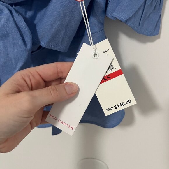 NEW Red Carter Blue Bow Tie Off the Shoulder Top Size XS - Picture 4 of 8